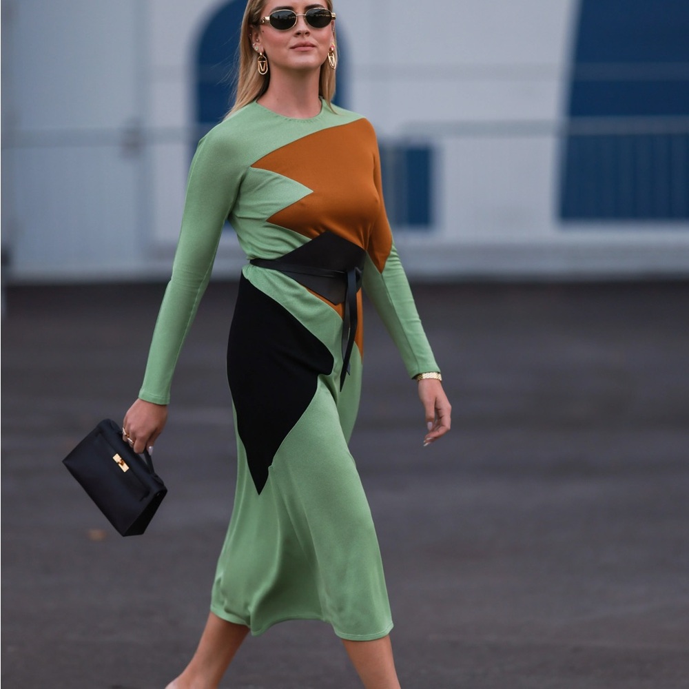 Tory Burch Colorblock Honeycomb Jersey Dress Size 0 Runway Geometric Green - Picture 13 of 13